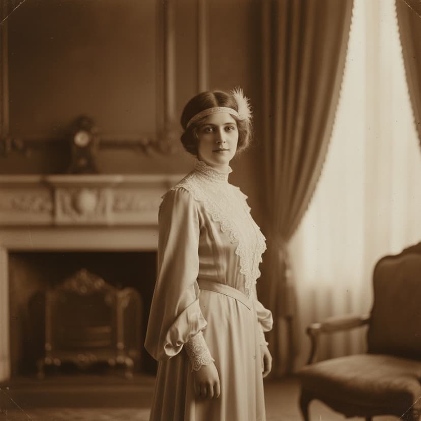 Elegant Edwardian era woman in lace dress, vintage sepia tones, classic portrait