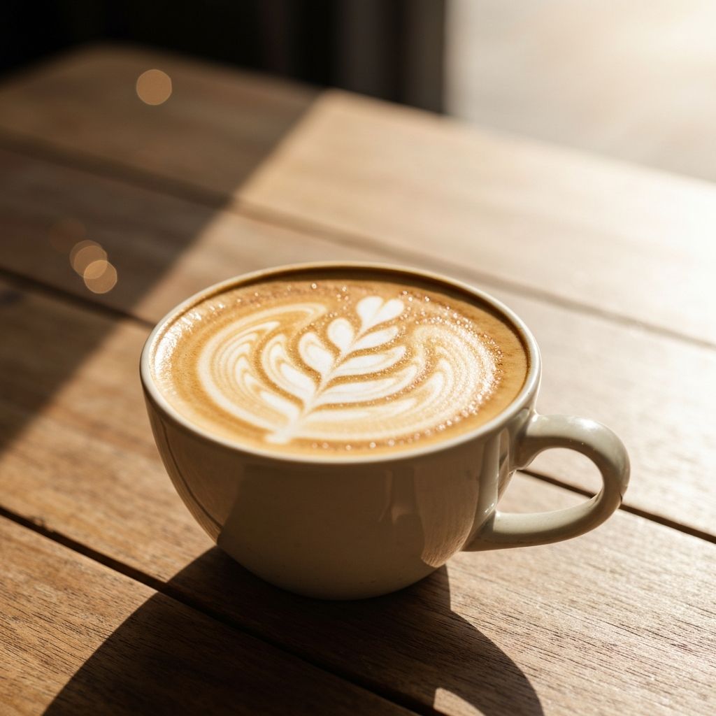 Artisan coffee photography, steam rising, warm tones, close-up