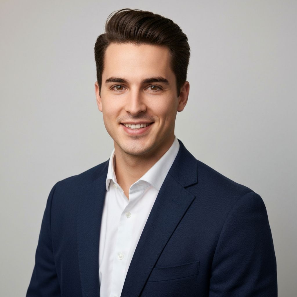 Professional headshot, confident businessman, studio lighting