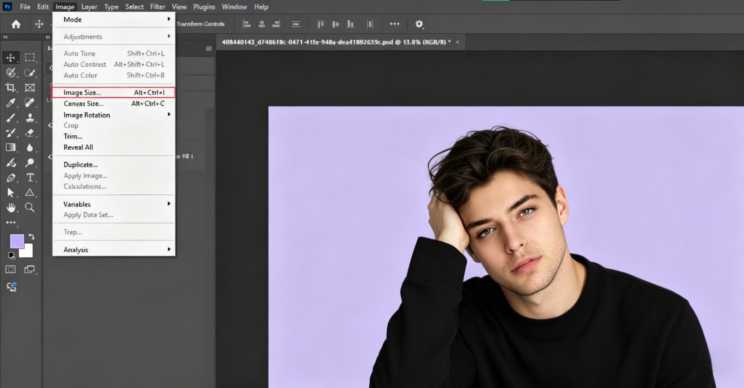 Open the Image Size Panel